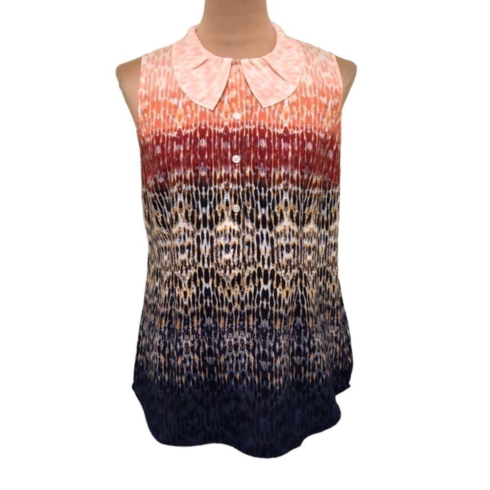 CAbi Blouse Size Small Peach Pink Blue Leopard Print